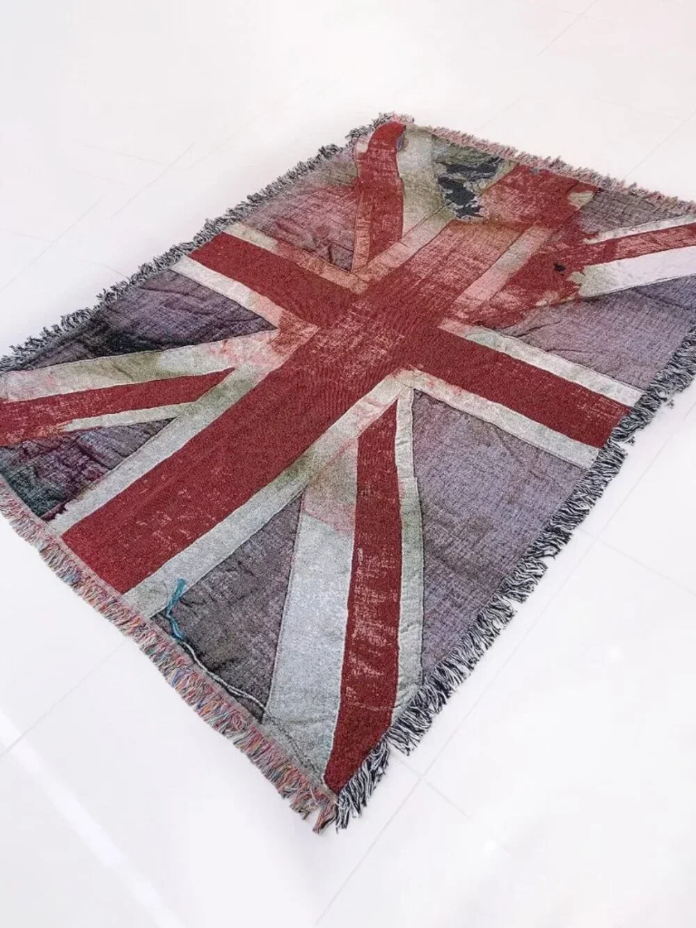Union Jack Red & Gray Fringed Throw Blanket